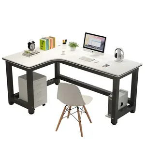 老式家庭办公台L形黑白办公办公桌现代带钢制办公台家具，适用于SOHO