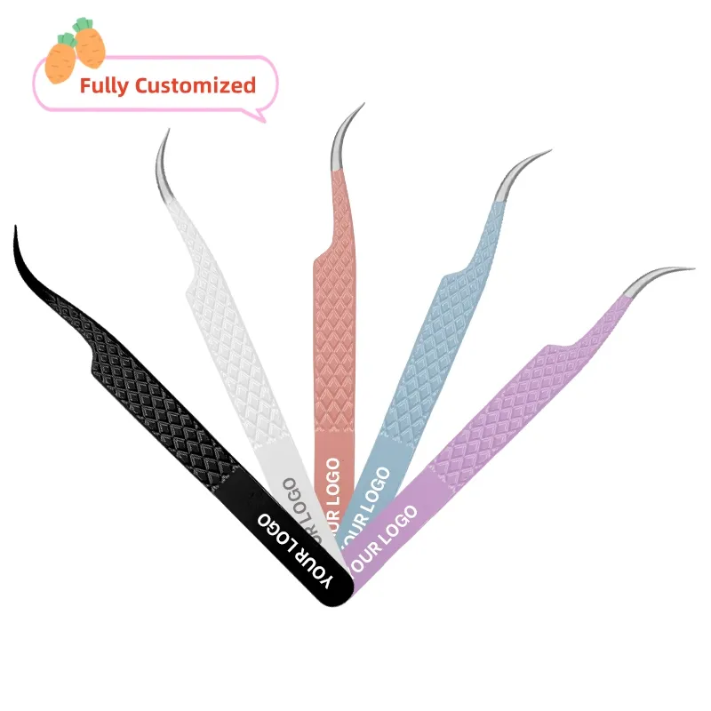 2023 Best Selling Professional And High Quality 45 70 90 Degree Pink White Gold Black Silver Eyelash Extension Tweezers