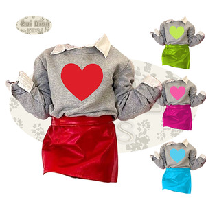 2025 mùa xuân cô gái giản dị hai mảnh Valentine ngày quần áo trẻ em bé chập chững tập trái tim áo len + Váy hai mảnh Ngày Valentine - Product Image 3