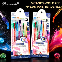 Panwenbo - Juego de 5 Pinceles de Nailon Coloridos para Pintar el Cabello, con Mango de Silicona y Plástico, para Acuarela y Acrílico