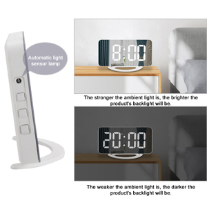 นาฬิกาปลุกแบบกระจก LED แสดงเวลา พร้อมเครื่องสั่นเตือนข้างเตียง นาฬิกาดิจิตอลแบบกระจกสั่นสะเทือน สำหรับคนนอนหลับลึก - Product Image 4
