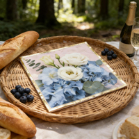 Serviettes en papier carrées jetables bleues à motif floral, style manoir, dégradables, pour table de fête à thème moderne