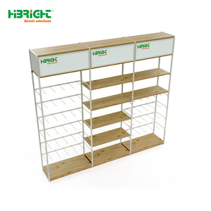 Estantería de Exhibición para Tiendas de Conveniencia con Marco de Metal Blanco Brillante y Panel con Aspecto de Madera - Product Image 1