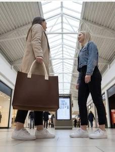 Sac de shopping en toile de coton personnalisé, nouvelle mode, grand sac fourre-tout en toile avec poignées en cuir - Product Image 2
