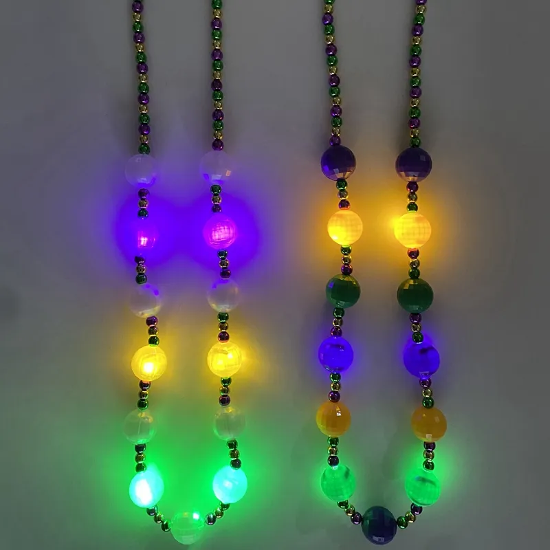 Périmètre 110cm 13 boules 6 LED Light Up perles collier Halloween Mardi Gras carnaval fête perle pendentif LED lumineux collier