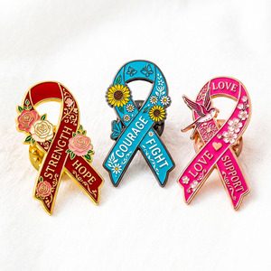 Eleganti Spille in Alluminio, Ottone, Ferro e Lega di Zinco, Smaltate Opache e Lucide, con Nastro Rosa per la Raccolta Fondi <span class=keywords><strong>Beneficenza</strong></span> e la Consapevolezza sul Cancro al Seno - Product Image 1