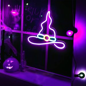Halloween Witch Hat Letreros Neon LED indoor hanging ambient light shop <b>sign</b> wall decoration light entrance indicator light - Product Image 6