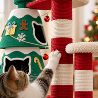 Tour pour chat en forme de sapin de Noël en gros avec cachettes pour chat, griffoirs, lit de repos en peluche et plateformes de jeu