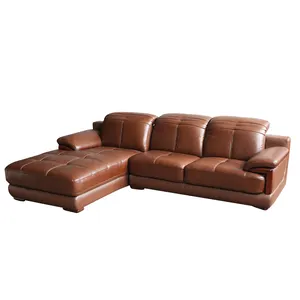 Recién llegado, muebles de sala de estar con logotipo personalizado, sofá marrón de esquina de cuero duradero de lujo moderno