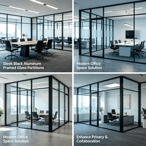 Système <span class=keywords><strong>de</strong></span> cloisons <span class=keywords><strong>de</strong></span> bureau modulaires en verre trempé Low-E transparent <span class=keywords><strong>de</strong></span> style moderne SZMK 2026, taille personnalisée, double vitrage en alliage d'aluminium - Product Image 4