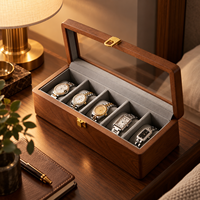 Boîte de rangement pour montres en bois avec doublure en velours, étui de présentation pour 5 montres, pour collection à domicile et cadeaux
