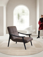Fauteuil en cuir véritable italien avec accoudoirs en bois de frêne blanc, canapé de salon moderne de luxe