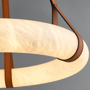 Illuminazione zelo di lusso <span class=keywords><strong>moderno</strong></span> anello di marmo luce pendente in alabastro cerchio in pelle <span class=keywords><strong>lampadario</strong></span> soggiorno - Product Image 4
