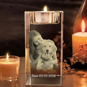 Portavelas de Cristal con Foto de Mascota 3D Personalizada, Fotografías Grabadas en Cristal Conmemorativo, Decoración del Hogar, Regalo para Él, Ella - Product Image 1