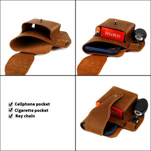 Estilo Vintage Mini Negro Marrón Hombre Teléfono celular Riñonera Bolsa Real de grano completo de cuero genuino Riñonera Bolsa de teléfono - Product Image 5
