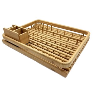 Bamboo Drain <b>Rack</b> With Tray Quick Dry Square Kitchen <b>Dish</b> <b>Rack</b> Storage Organizer - Product Image 1