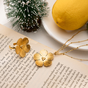 Floral Stainless Steel Necklace And <b>Ring</b> <b>Set</b> For <b>Women</b> Gift Jewelry - Product Image 4