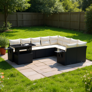 Black And Cream Garden <b>Sofa</b> Set With Cushions Outdoor Furniture UV Resistant PE <b>Rattan</b> Contemporary Design Waterproof - Product Image 2