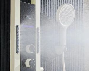 Pommeau de douche multifonction pour salle de bain moderne et luxueux tout en cuivre Sortie d'eau cascade pressurisée intégrée Chrome brossé - Product Image 6
