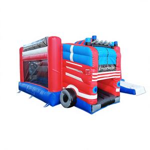 Château gonflable combiné avec toboggan sur le thème des camions de pompiers WINSUN certifié CE avec taille et couleur personnalisables - Product Image 1