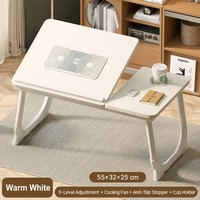 Support d'ordinateur portable avec ventilateur de refroidissement, pliable, en bois, double ventilateurs USB, 5 niveaux de hauteur réglables, pour lit, canapé, petite pièce