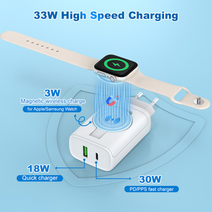 Aprobación CE KC 30W 33W Dos puertos GaN PD 3 en 1 <span class=keywords><strong>Cargador</strong></span> de pared con <span class=keywords><strong>cargador</strong></span> de reloj inalámbrico magnético de 3W para Apple Samsung <span class=keywords><strong>iphone</strong></span> - Product Image 2