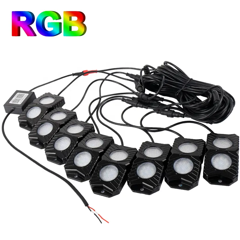 OVOVS 8 תרמילי כחול-שן מבוקר RGB Led רוק אור 8 תרמילי מיני RGB משאיות אורות רכב Rgb Led רוק אור