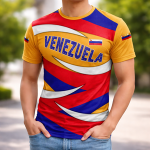 เสื้อยืดลายธงชาติเวเนซุเอลา ราคาส่งถูก ลายแถบสีเหลือง แดง น้ำเงิน แสดงความรักชาติ แสดงความเป็นอิสระ - Product Image 1