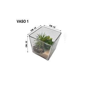 Vaso Quadrato in Vetro 12x12H cm per Piante Succulente, 3 Varianti di Vegetazione Artificiale - Product Image 4