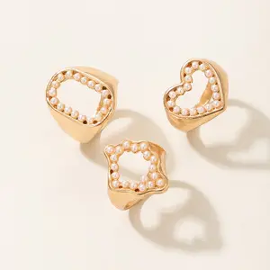 专业设计不规则几何镂空珍珠戒指o形圈心形精品珠宝戒指