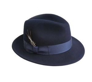 Prêt à expédier <span class=keywords><strong>noir</strong></span> hommes 100% laine feutre fedora <span class=keywords><strong>chapeau</strong></span> feutre trilby gentleman <span class=keywords><strong>borsalino</strong></span> chapeaux avec plumes - Product Image 3