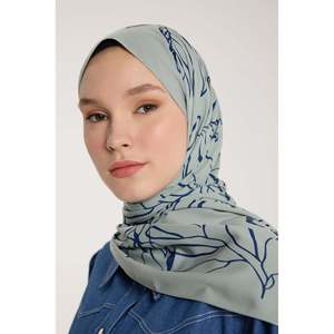 Pañuelo de Seda Satinada de Tono Puro, Diseño de Hojas de Lujo, Azul Marino y Verde Claro, Diseño Personalizado, Estilo Largo para Fiesta, Primavera/Verano - Product Image 2