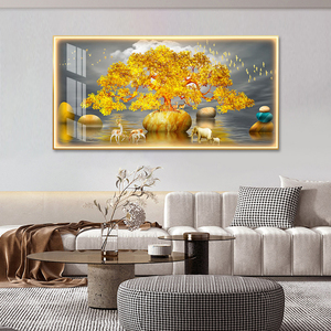 Mới Trung Quốc hiện đại phong thủy vải sơn trừu tượng Vàng giàu cây Hươu Ruy băng in tường nghệ thuật cuadros khách sạn nhà phòng - Product Image 1