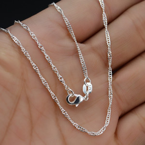 Collar Plateado para Mujer, Cadena de Ondas, 16 18 20 22 24 26 28 30 Pulgadas, Uso Diario, Regalo, Joyería, Plata Tibetana - Product Image 1