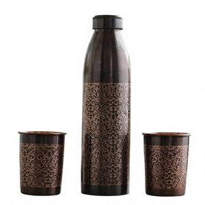 Botella de Agua de Cobre con Tapas, Diseño Tradicional, Juego de Bebederos Portátiles para Viaje - Product Image 1