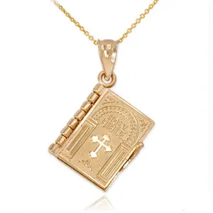 Risingmoon Retro Gold Plated Religious Cross Opening Bible Book Necklace