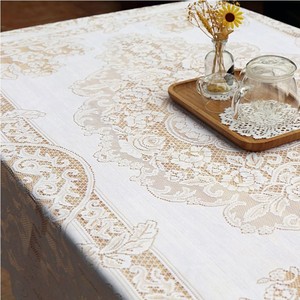 Lace <b>Tablecloth</b> European Retro Style Rectangular Home Dining Cover Beige Polyester Embroidered Pattern - Product Image 3