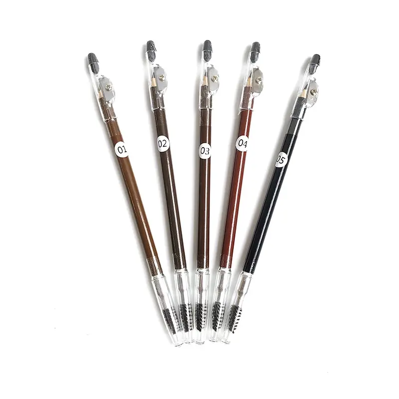 5 색상 제조 업체 도매 비건 2 In 1 방수 개인 라벨 사용자 정의 로고 숫돌 나무 눈썹 연필