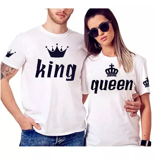 Customization Couples T Shirt Crown Printing Couple Clothes White T-shirt Casual O-neck Tops Lovers Tee Shirt for Couple