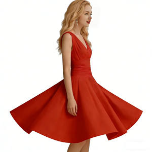Vestido de <span class=keywords><strong>Tango</strong></span> VennyStyle - Sin Mangas, Cuello en V, Espalda Profunda en V, Cintura Fruncida, Falda Midi Evase, Elegante Traje para Actuación de Danza - Product Image 3