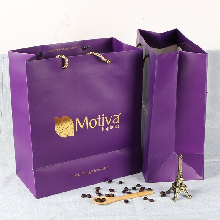 professional custom print logo shopping wine packaging carrier paper bag with twisted handle
