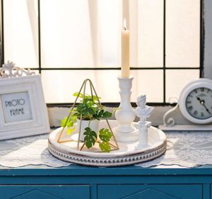 Plateau de service décoratif en bois rustique à <span class=keywords><strong>prix</strong></span> avantageux, plateau rond en bois blanc vieilli, décoration pour table basse - Product Image 3