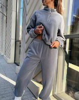 Ensemble de survêtement mode euro-américaine pour femme, sweat-shirt à demi-zip et pantalon, 2 pièces, Ventes directes usine