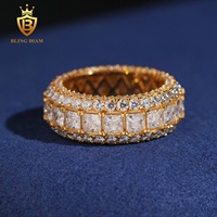 Bague Hip Hop Iced Out en Argent Sterling 925 avec Moissanite D VVS Taille Princesse, Certifiée GRA, Passe le Testeur de Diamant