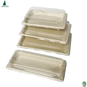 Best Verkopende Goedkope Sushi Dienblad Voedsel Container Eco Biologisch Afbreekbaar Groothandel Lunchbox Afhaalmaaltijd Met Doorzichtig Deksel