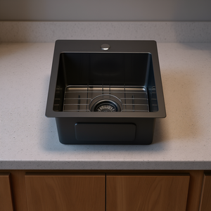 Fregadero de cocina de un solo seno negro bronce de 15x15x9 pulgadas, acero inoxidable calibre 16, empotrable, acabado mate - Product Image 2