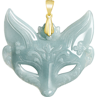 Pendentif masque de renard à neuf queues en jadéite naturelle authentique de qualité A, pendentif en jade bleu, incrustation en argent S925