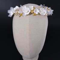 Mode femmes doux résine argile fleur bandeau couronne à la main princesse gaze fleur alliage feuille diadèmes