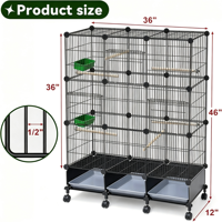 Cage à oiseaux spacieuse à 3 niveaux et 3 colonnes avec roulettes, volière en métal à assembler soi-même pour oiseaux de compagnie, utilisation intérieure et extérieure