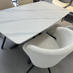 Commercio all'ingrosso della fabbrica di misura moderna di 130cm di <span class=keywords><strong>marmo</strong></span> bianco opaco guardare angoli arrotondati tavolo da pranzo in ceramica per la casa da pranzo - Product Image 6